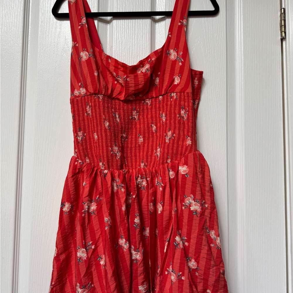 Anthropologie Red Floral Midi Dress